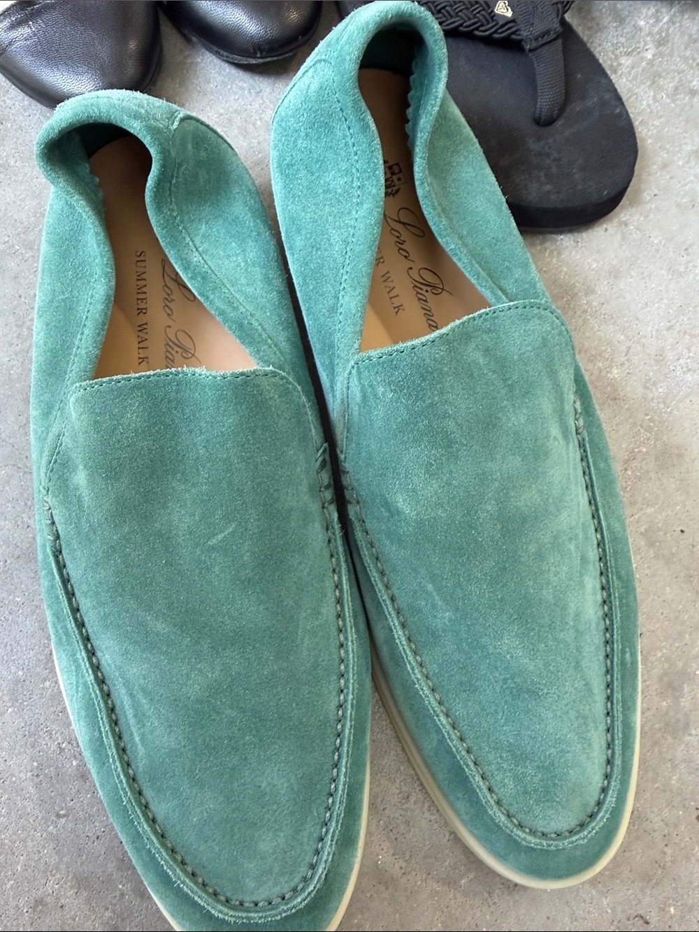 Loro Piana Teal Green Suede Slip-On Loafers - Men's